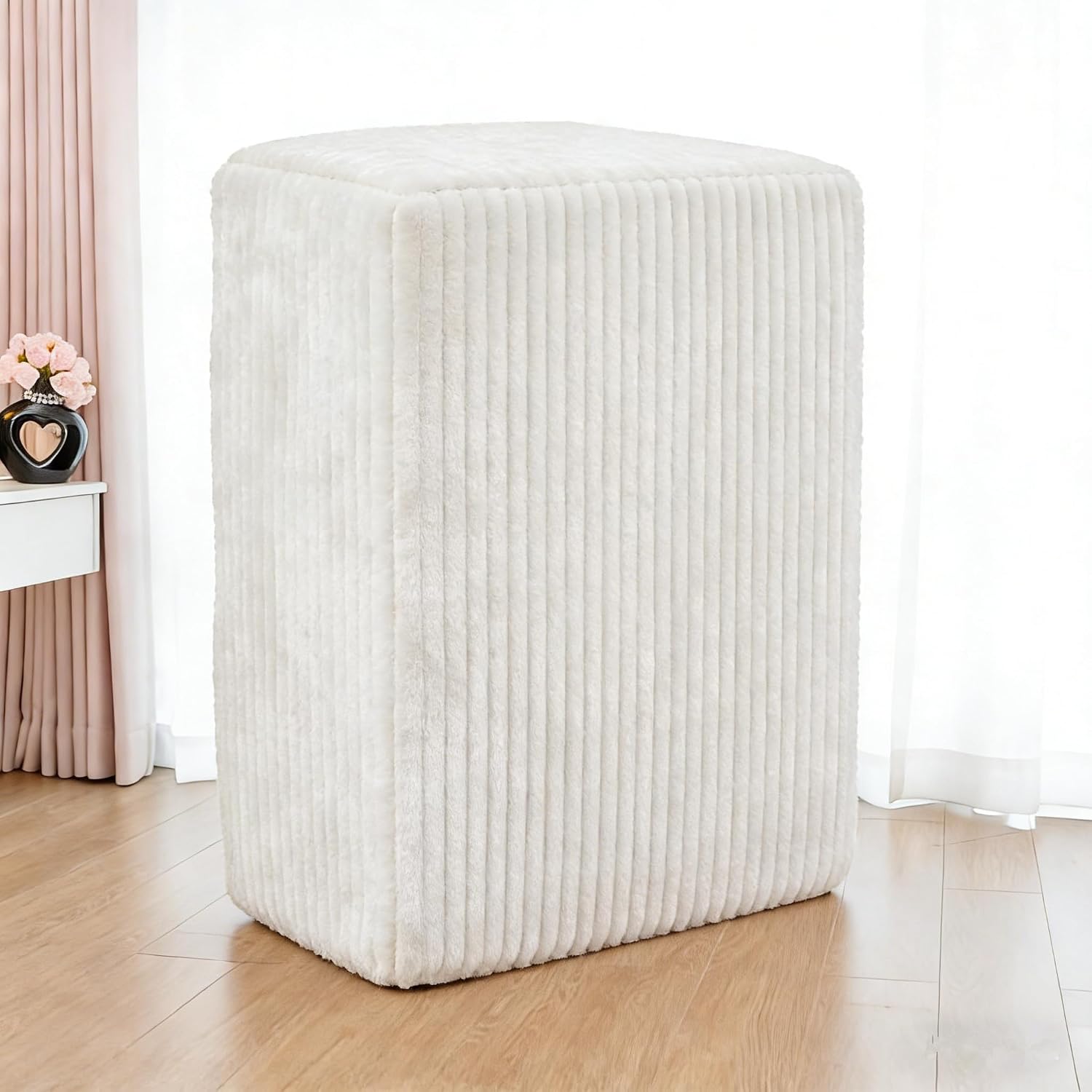 37.4" Plush Corduroy Ottoman, Upholstered Cloud Ottoman for Boneless Couch in a Box, Modular Sectional Couches for Living Room, Compressed Memory Foam, No Assembly Require, White