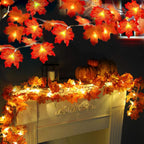 TURNMEON 2 Pack Fall Decor Enlarged Maples Leaves Lights Total 20Ft 40LED Fall Decorations for Home, Battery Operated Autumn Garland Lights Waterproof Indoor Outdoor Halloween Thanksgiving Decorations
