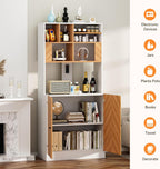 Artswish Large Pantry Cabinet with Power Outlets, Scandinavian Modern Style 4 Tier Kitchen Storage Cabinet with Microwave Stand, Kitchen Hutch with Storage for Living Room, Dining Room, Natural Color