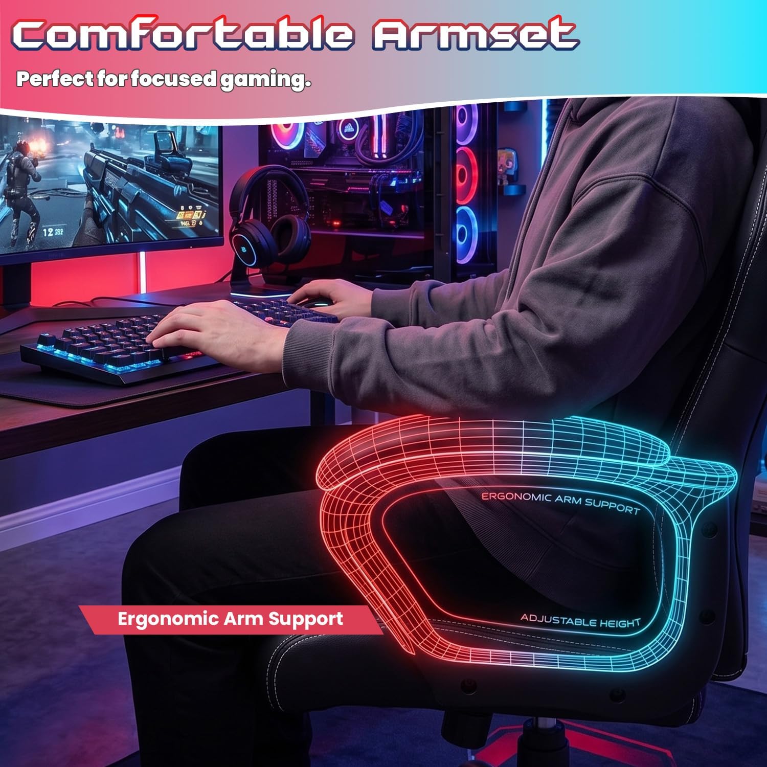 NChanmar Computer Gaming Chair Ergonomic High-Back Office Chair w/Lumbar Support Adjustable Height 360-Swivel Executive Desk Chairs for Adults Racing Writing Working,Black