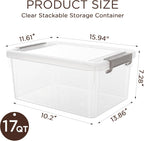 Citylife 17 QT Plastic Storage Bins with Lids Large Stackable Storage Containers for Organizing Clear Storage Box for Garage,Closet,Clear White,5 Packs