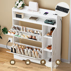 Artswish Narrow Shoe Cabinet with Flip Drawers & Power Outlet, Wooden Shoe Storage Cabinet with Side Cabinet & Adjustable Shelves, Shoe Rack with Drawers for Entryway, Hallway, White