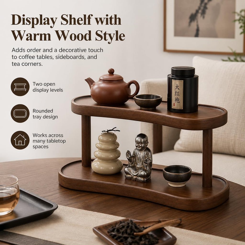 Adkoat® Two Tier Bathroom Desktop Countertop Organizer - Pine Wooden Perfume Vanity Stand Counter Shelf for Cologne Skincare Makeup Dresser Organizer - Matcha Station | Mug Display - 12.6 x 6.3 x 7.5