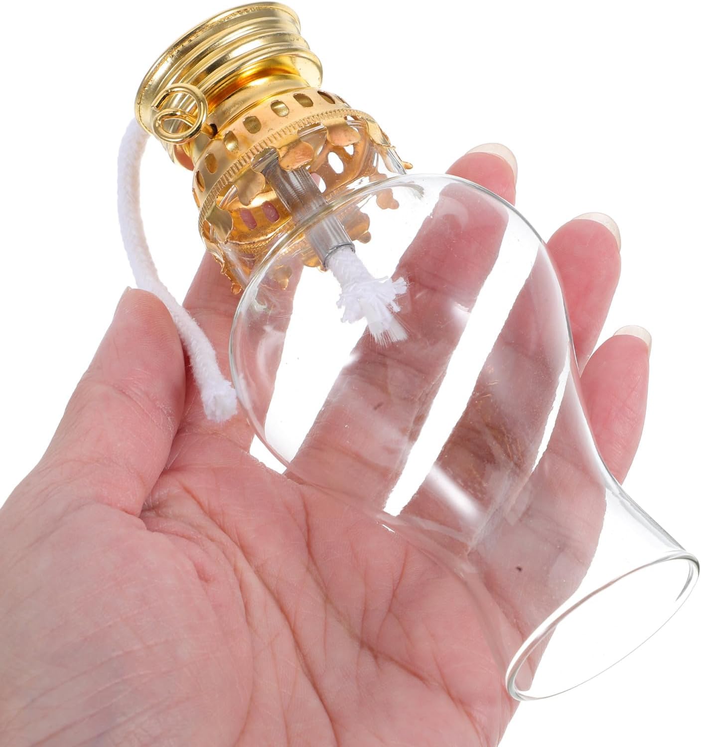 TIDTALEO Vintage Glass Oil Lamp Chimney Replacement with Metal Wick Adjuster, Kerosene Lantern Globe Accessory, Gold Tone, Suitable for Indoor Use and Camping –