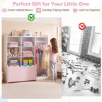 Costzon 2 in 1 Kids Toy Storage Organizer, Dress up Closet Wardrobe w/Clothing Rack, 6 Cubes & Movable Drawer, Multifunctional Kids Bookshelf Storage Chest for Kids Room, Playroom, Nursery