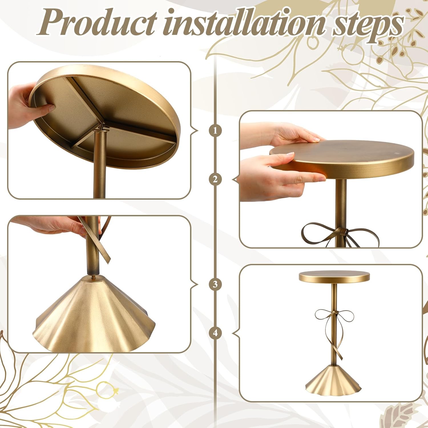 DoubleFill Gold Metal Martini Drink Table 13.25''x21'' Bow Pedestal Side Table Round Martini End Desk Small Cocktail Drink Stand for Small Spaces Nightstand Bedroom Couch Chair Vintage Decor