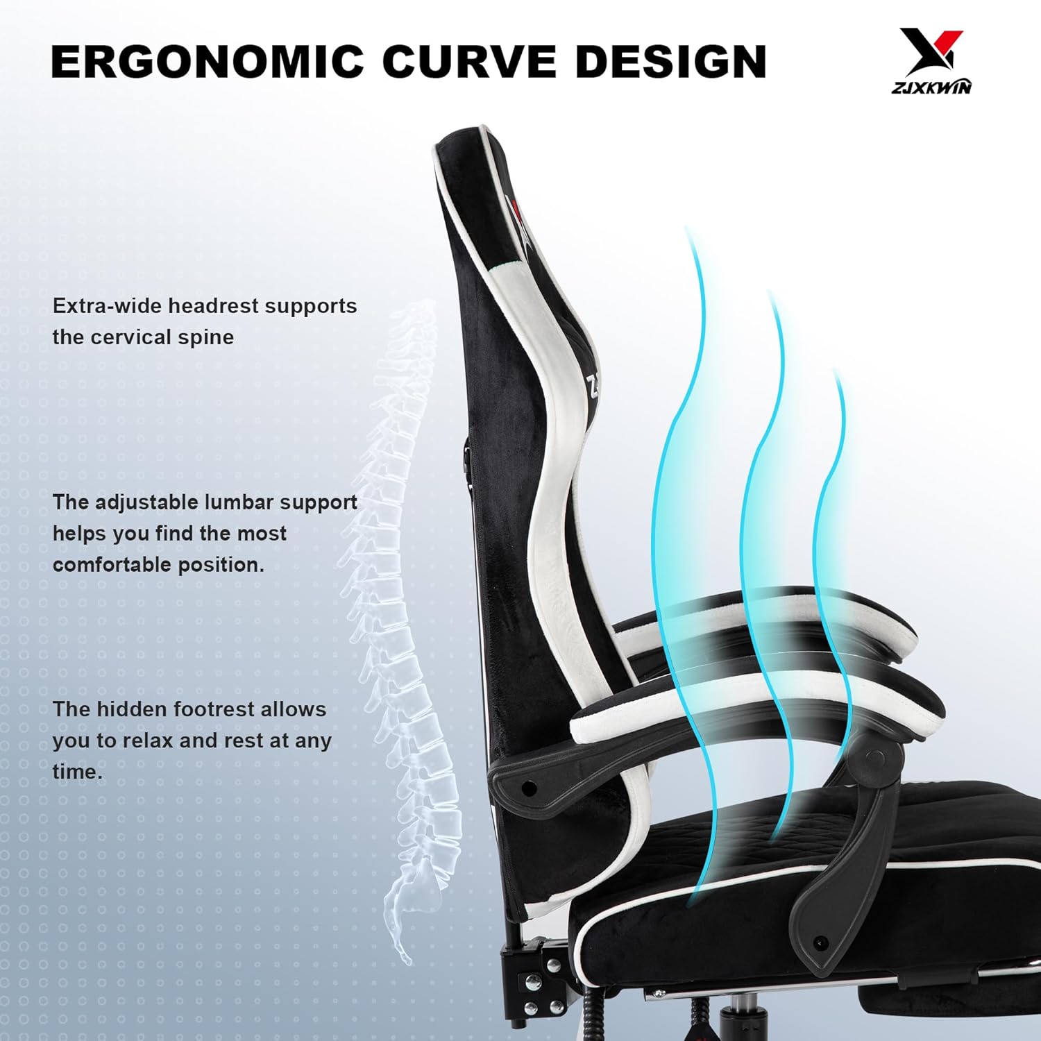 Velvet Gaming Chair, Ergonomic High Back Racing Chair with Footrest, Spring Wide Cushion, Adjustable Headrest & Lumbar Support, 90-135° Recline, 360° Swivel, 300lbs for Home Office, White