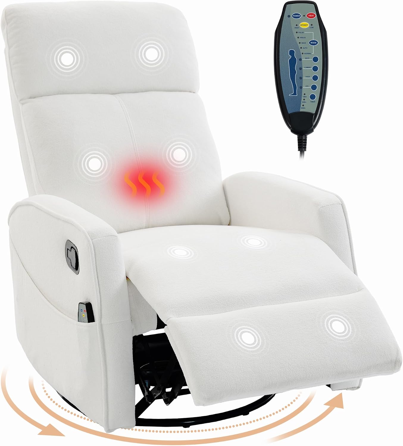 Manual Rocking Chair Nursery with Massage and Heat for Adults | Comfy High Back Swivel Gilder Rocker Recliner for Bedroom Living Room