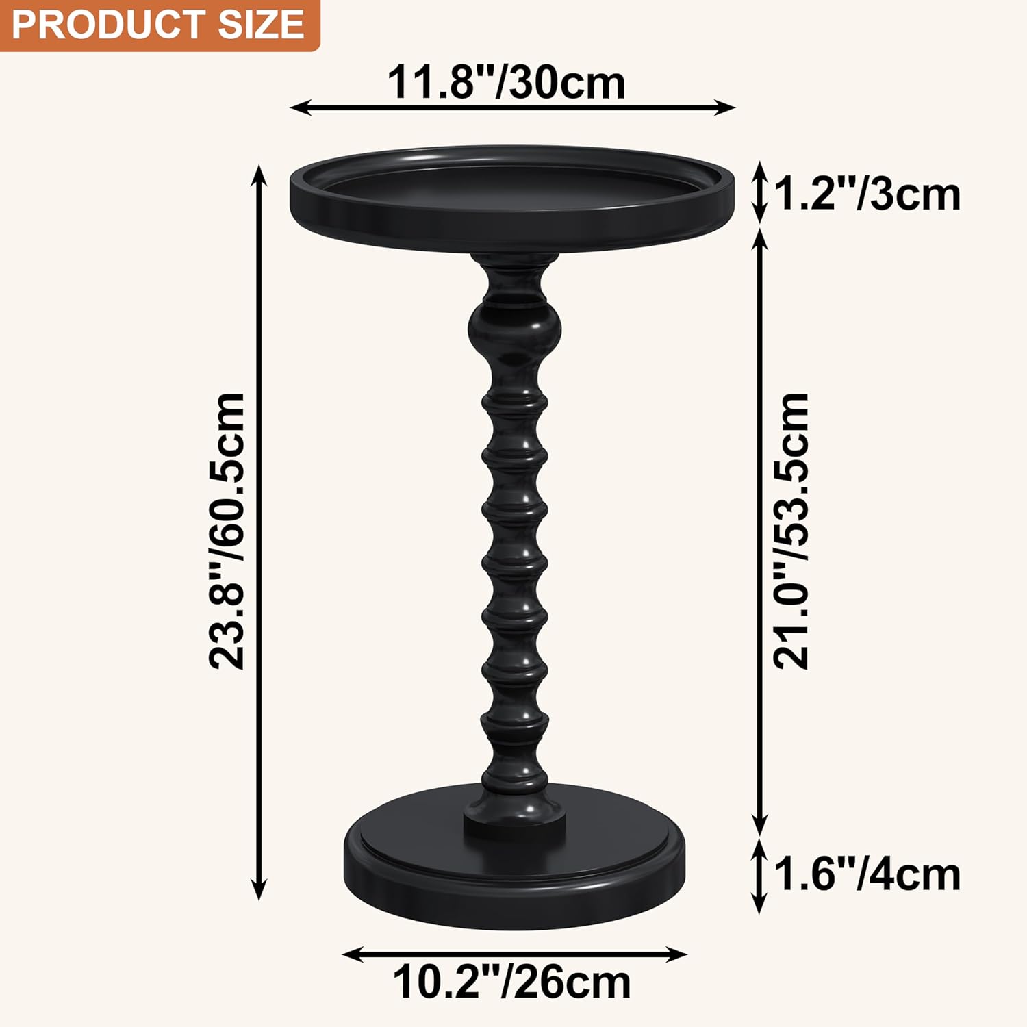 Yusong Round Side Table, Drink Table for Small Spaces, Mid-Century Accent End Table Nightstand Bedside Table for Living Room, Bedroom, Corners, and Office, Black