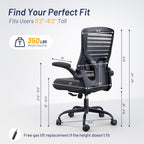 Office Desk Chair for Long Hours & Lower Back Pain Relief – 4“ Thick Molded Foam Cushion, Enhanced Lumbar Support, Padded Flip-up Armrests, Ideal for Office or Study, Black