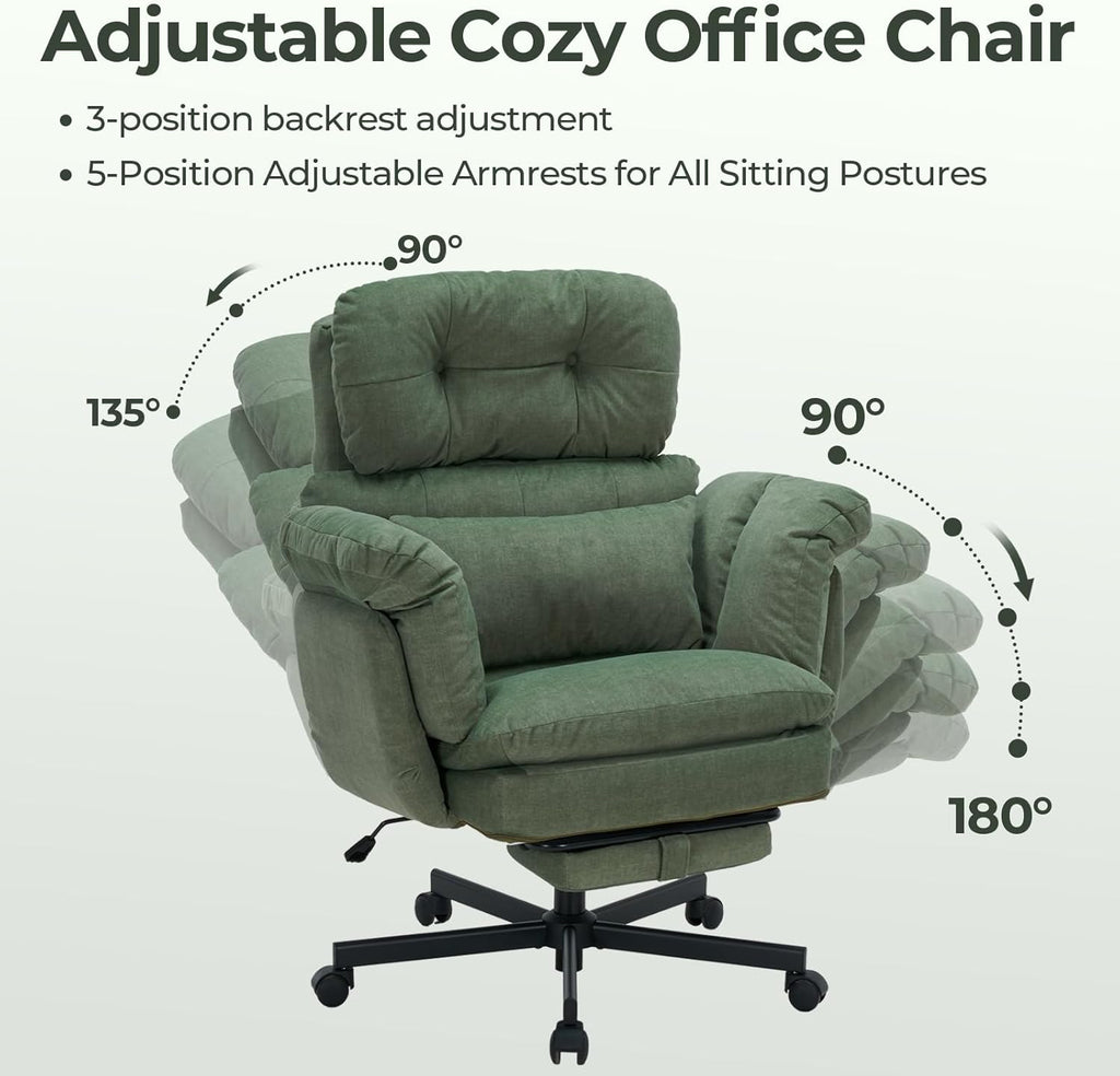 Criss Cross Office Chair with Foot Rest, Big and Tall Office Desk Chair with Flip Armrests for Pets & Cross Legged Sitting, Comfy Executive Ergonomic Reclining Computer Gaming Vanity Chair, Green
