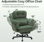 Criss Cross Office Chair with Foot Rest, Big and Tall Office Desk Chair with Flip Armrests for Pets & Cross Legged Sitting, Comfy Executive Ergonomic Reclining Computer Gaming Vanity Chair, Green