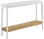 Alaterre Furniture Calais 48 Inch Wooden Console Table with Woven Storage Shelf – Mid Century Modern 2-Tier Entryway or Sofa Table for Living Room, Hallway, or Foyer (White)