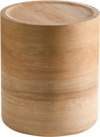 Round Drum Side Table Modern Natural Wood Color Small Accent Coffee Tables for Living Room Fully Assembled Wooden Sofa Side End Table for Home Office