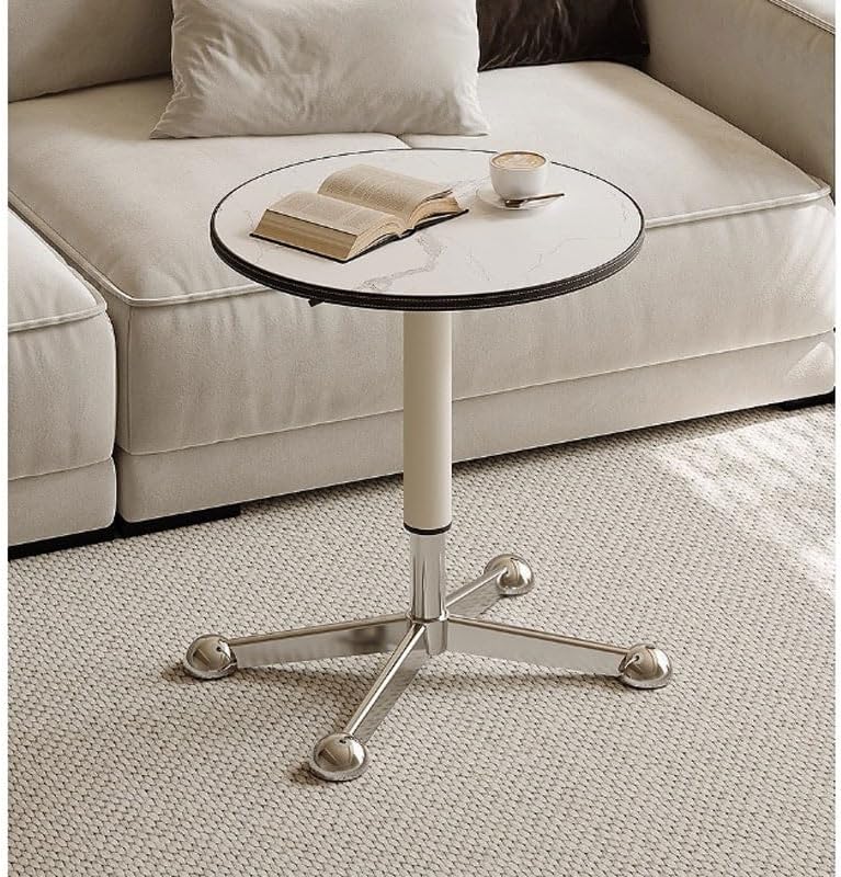Rustic Side Table Movable Rock Slab Side Table Living Room Creative Multifunctional Lifting Small Round End Table for Living Room