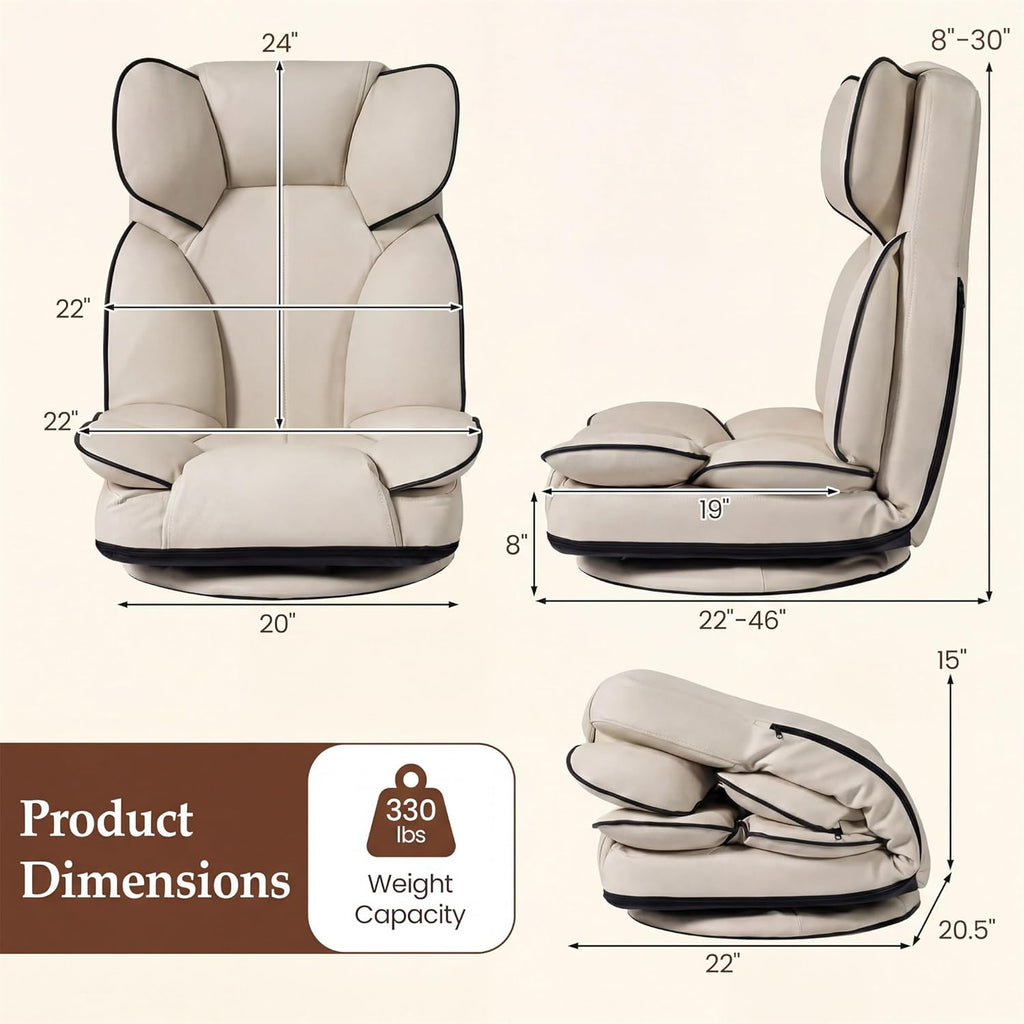 KOMFOTT 360° Swivel Floor Gaming Chair, Lazy Lounger Sofa with 6-Position Adjustable Backrest and Sponge Filling, Folding Floor Chair Lounge Chair for Reading, Relaxing, Gaming and TV Watching (Beige)