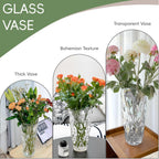 Luxury Tall Glass Vase, Premium Geometric Shape Flower Vase - White Textured Surface Home Decor, Decorative Modern Farmhouse, Ideal for Shelf, Mantle, Table & Entryway Decor, Clear