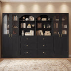 Cyclysio 80" Tall Pantry Cabinet with 3 Drawers, Arched Kitchen Storage Cabinets with 3-Tier Open Shelves and Glass Doors, Wood Floor Cupboard with Seamless Fit Wall for Living Room, Kitchen
