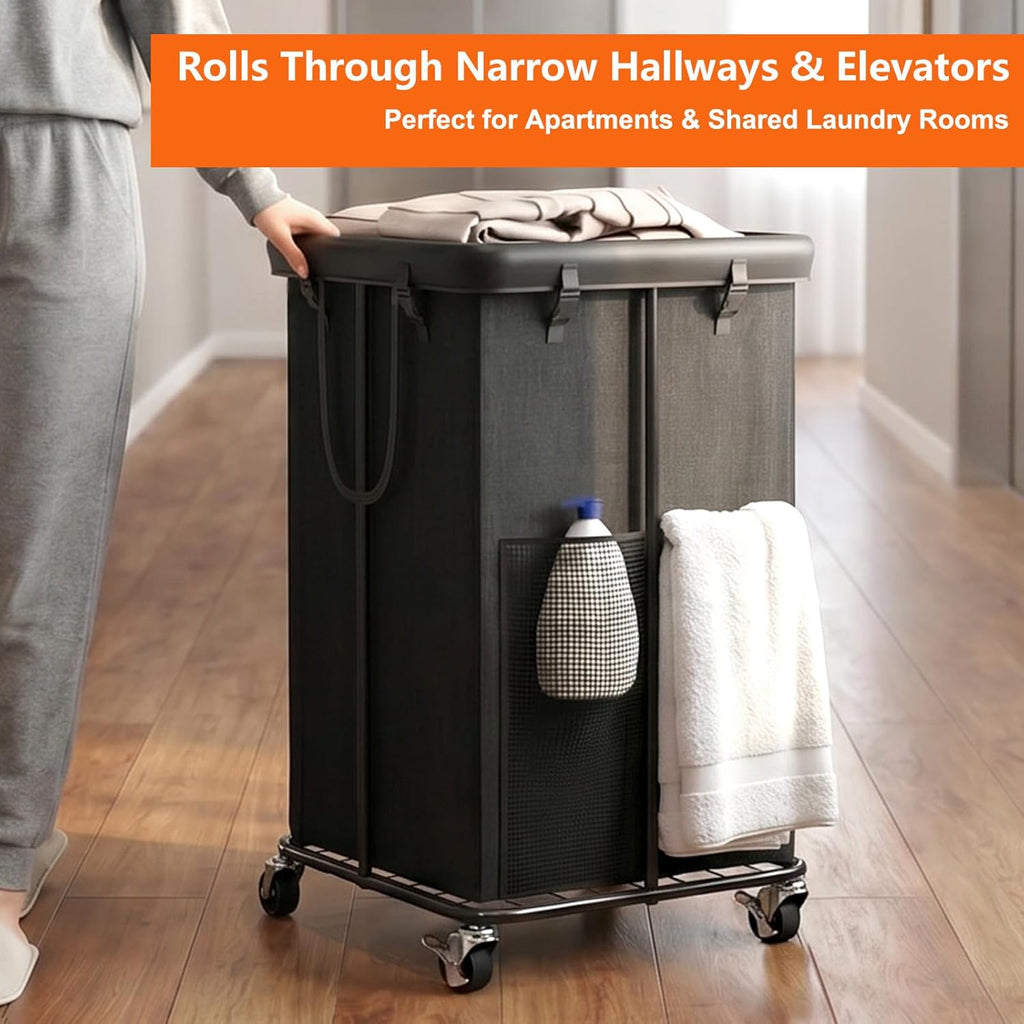 Rolling Laundry Hamper with Wheels – 150L Laundry Basket with Removable Bag & Sturdy Metal Frame, Large Tall Dirty Clothes Hampers for Bedroom, Laundry Room, Apartment, Dorm – Black
