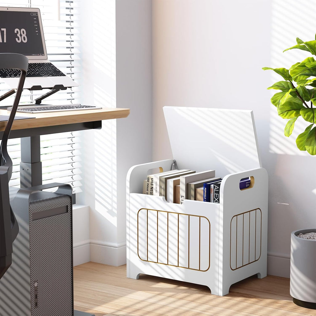 Aenuert White Wooden Storage Chest, Small Cube Storage Box Organizer with Handles, Storage Bin for Books and Clothes, Square Side Table for Entryway, Living Room or Bedroom