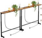 Adjustable Height Narrow Sofa Table with Built-in Power Outlets, 78" Long Console Table Behind Couch Table with Charging Station Skinny Entryway Table for Living Room & Hallway (Rustic Brown)