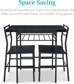 Best Choice Products 3-Piece Modern Dining Set, Space Saving Dinette for Kitchen, Dining Room, Small Space w/Steel Frame, Built-in Storage Rack - Black/Black
