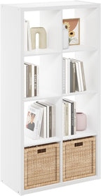 Furinno Cubicle Book Shelf, 8-Cube Bookshelf, Extra Thick Frame Horizontally & Vertically Reversible Bookcase with Open Back, 14.6 x 30 x 58, for Living Room, Bedroom, Home Office, Plain White
