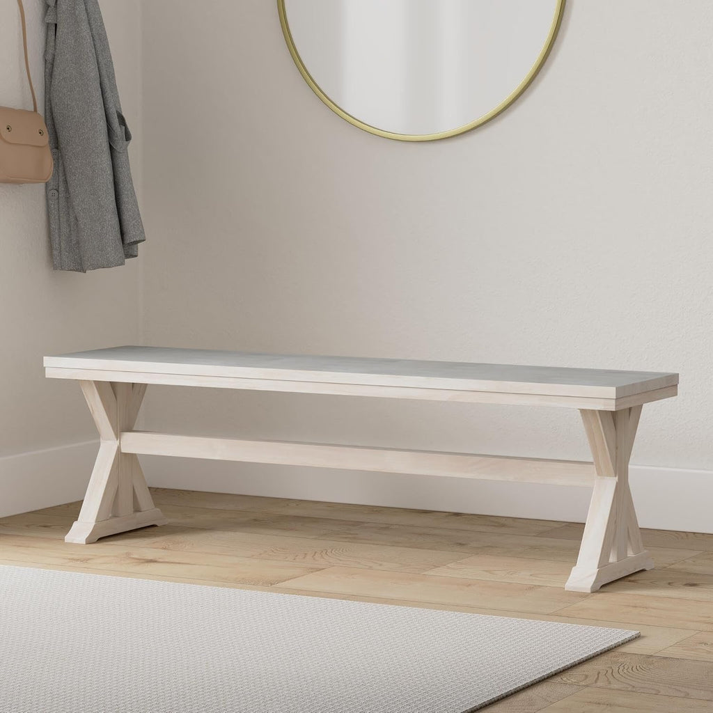 IC International Concepts, Canyon Collection Solid Bench, Solid Real Wood, Sturdy Parawood, Entryway/Dining/Living, 60"W x 14.56"D x 18"H, 450 lbs Weight Capacity, Paint/Stain Ready, Unfinished