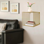 Linear Metal End Table Square Geometry Side Table With Storage Retro Coffee Decoration Sofa Tables Wire Cube Storage Rack For Couch, Living Room, Bar, Bedroom, Balcony-11.8*11.8*11.8in (Gold)
