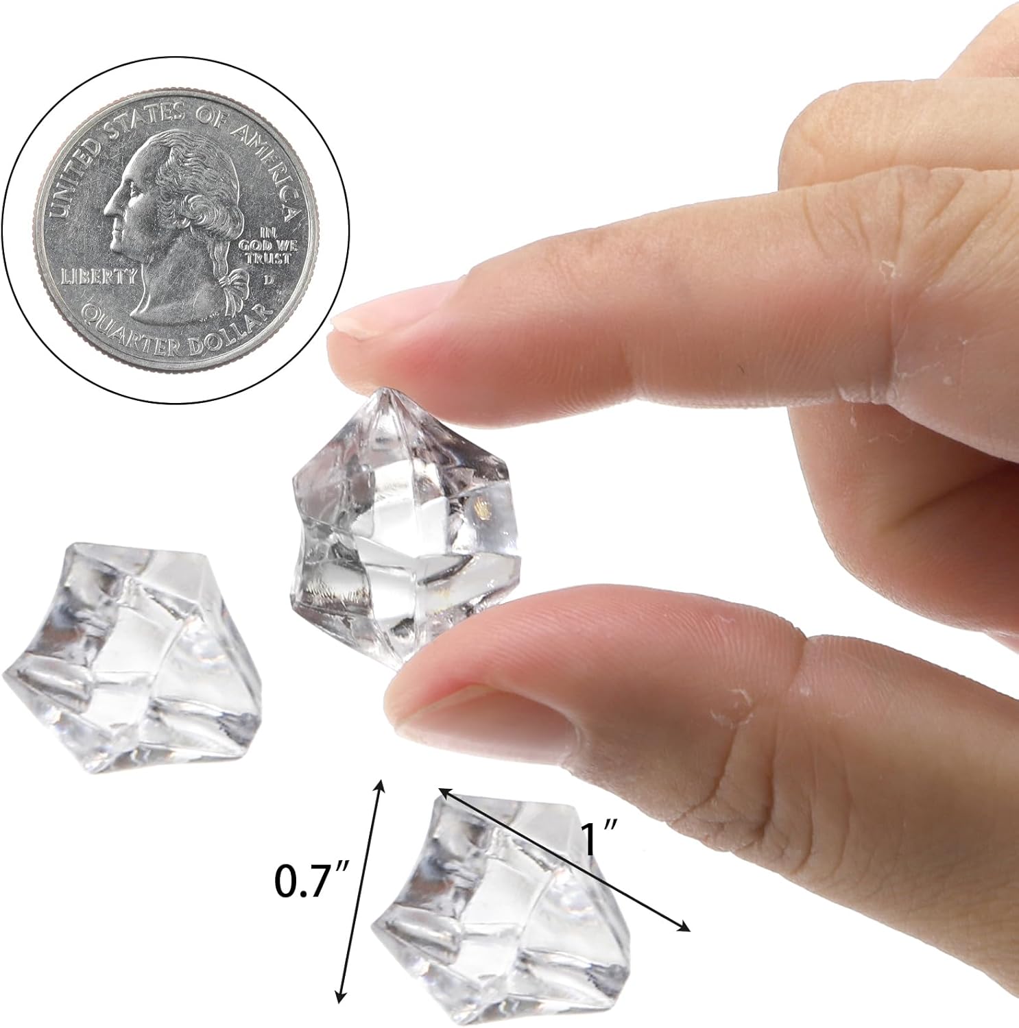 Jucoan 1000 PCS Fake Ice Cubes, 4.5 lbs 1 Inch Irregular Acrylic Crushed Ice Rocks Vase Fillers for 2-3 Quart Vase, Artificial Crystals Diamond Gems for Table Scatters, Wedding Party Centerpieces
