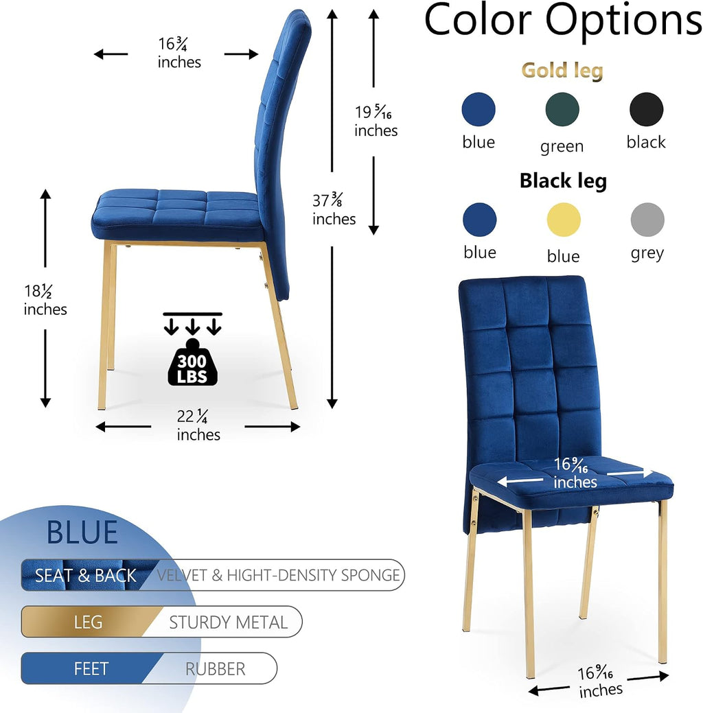 Homedot Modern Dining Room Chairs Upholstered Set of 6, Navy Blue Kitchen Chairs Mid Century High Back Dinner Side Chairs Space Saving with Padded Seat/Metal Legs for Dining/Reading