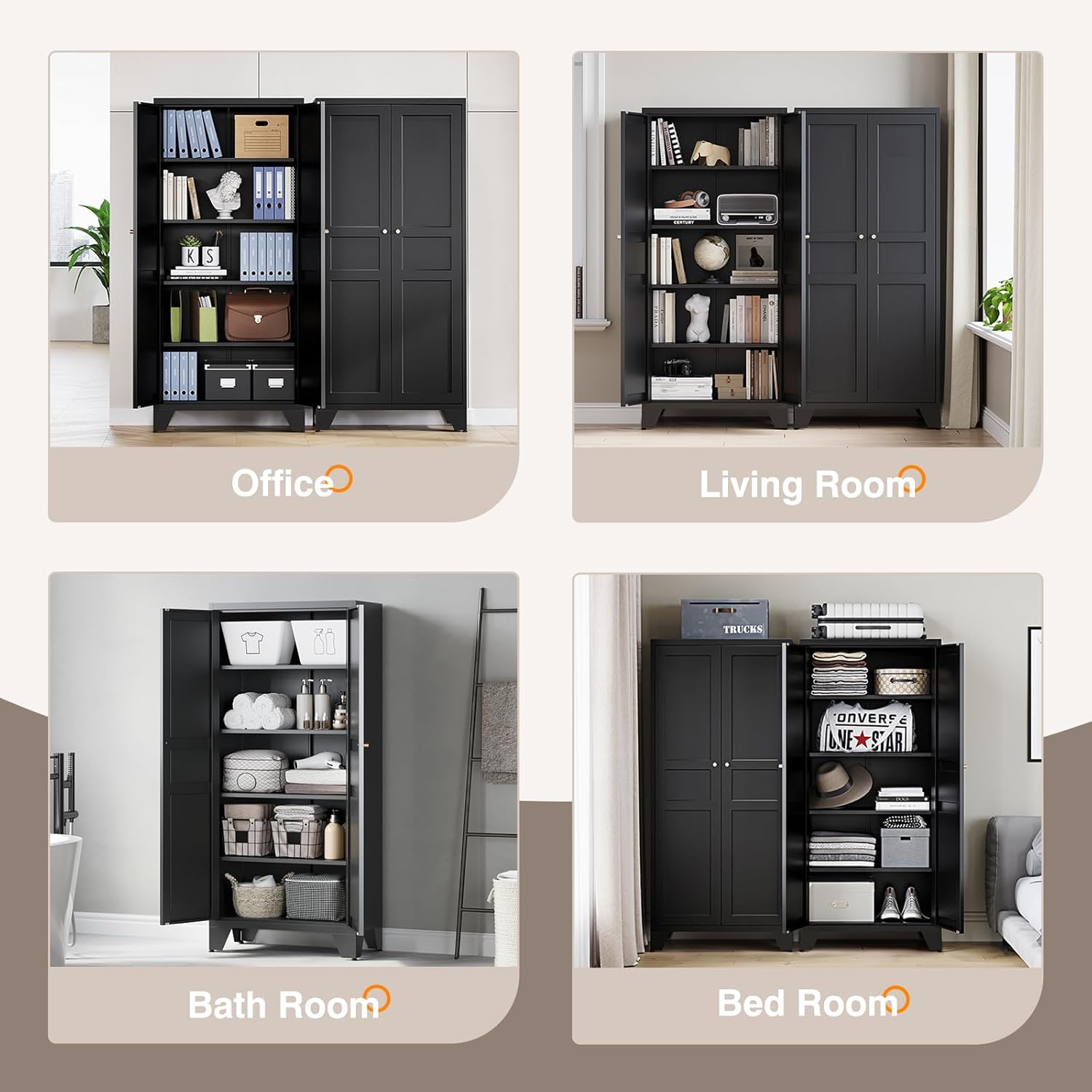 Yizosh Metal Pantry Cabinet,Tall Kitchen Pantry Storage Cabinet with Doors and Adjustable Shelves - 61" Black Cupboard Cabinet for Kitchen, Living Room,Dining Room,Home