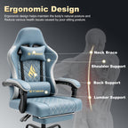 Symino Gaming Chair with Footrest, Linkage Armrests & 10cm Thick Seat, PU Leather Ergonomic Computer Chair, 150° Recline Office Chair, Light Blue