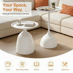 Modern Round Side Table Set of 2, Metal Nesting End Tables White/Black Minimalist Accent Tables Pedestal Coffee Table for Living Room Bedroom Office (White)