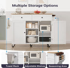 Furnify Kitchen Island with Wheels & Drawers, Kitchen Island Cart, White | Rolling Kitchen Island with Drop Leaf, Mobile Kitchen Storage Cabinet with Towel Rack & Spice Rack for Dining Room, Kitchen