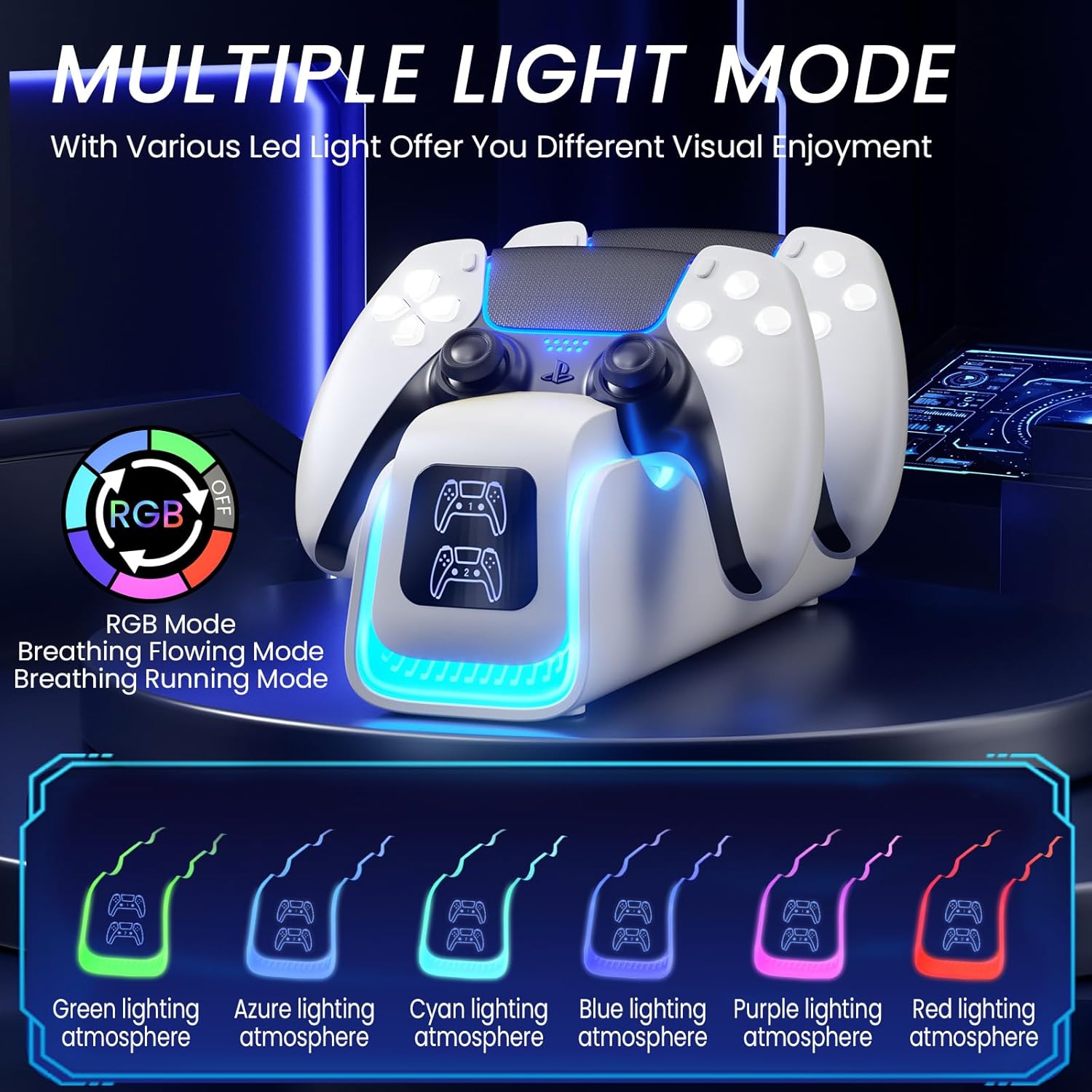 PS5 Controller Charger,PS5 Charging Dock for Dualsense Edge with 6 LED & RGB Breathing Mode,Overcharge Protection Controller Charging PlayStation 4 Accessories Cooling System 5V/2A Adapter Cable