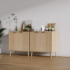 Modern Fluted Sideboard Buffet Cabinet with Storage, 31.5" Slim Wood Accent Credenza Console with Doors and Adjustable Shelves, Mid Century Narrow Storage Cabinet for Living Room, Hallway Kitchen Oak