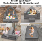 9pcs Modular Kids Play Couch, Toddler & Child Sectional Sofa, Convertible Foam and Floor Cushion for Boys and Girls, Foldable Playroom Bedroom Furniture, Gray