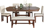 6-Piece Traditional Dining Table Set, 78" Extendable Wood Table with 18" Removable Leaf, 4 Upholstered Dining Chairs & 1 Bench, Espresso & Beige