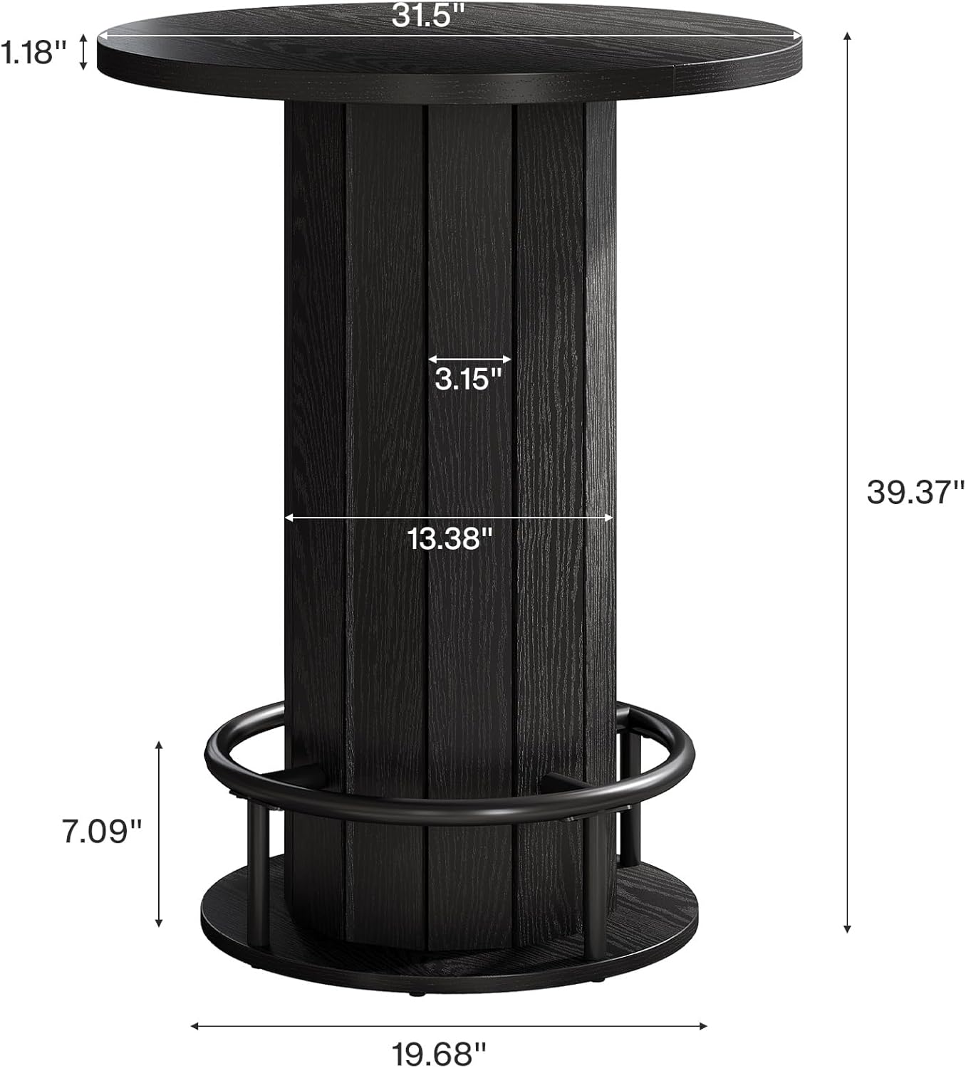 Tribesigns Round Bar Table, 39.4" H Wood Bistro Pub Table with Metal Ring Footrest for Dining Coffee Cocktail Living Room, Small Space, Black (Only Table)
