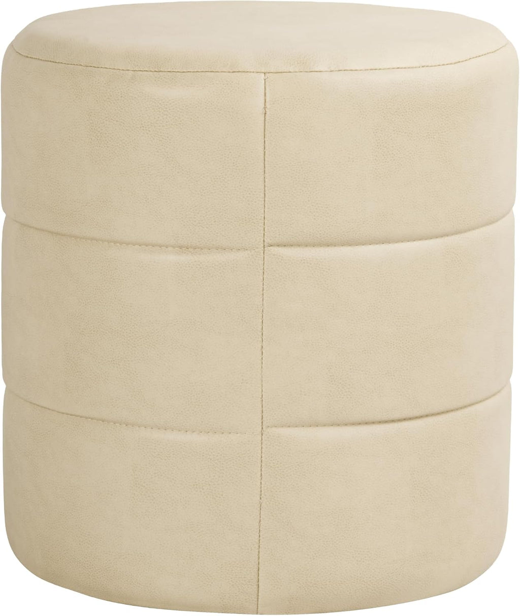 HomePop Upholstered Faux Leather Round Ottoman (No Lid, Seat Only) | HomePop Home Décor | Round Pouf Foot Rest – Cream Faux Leather