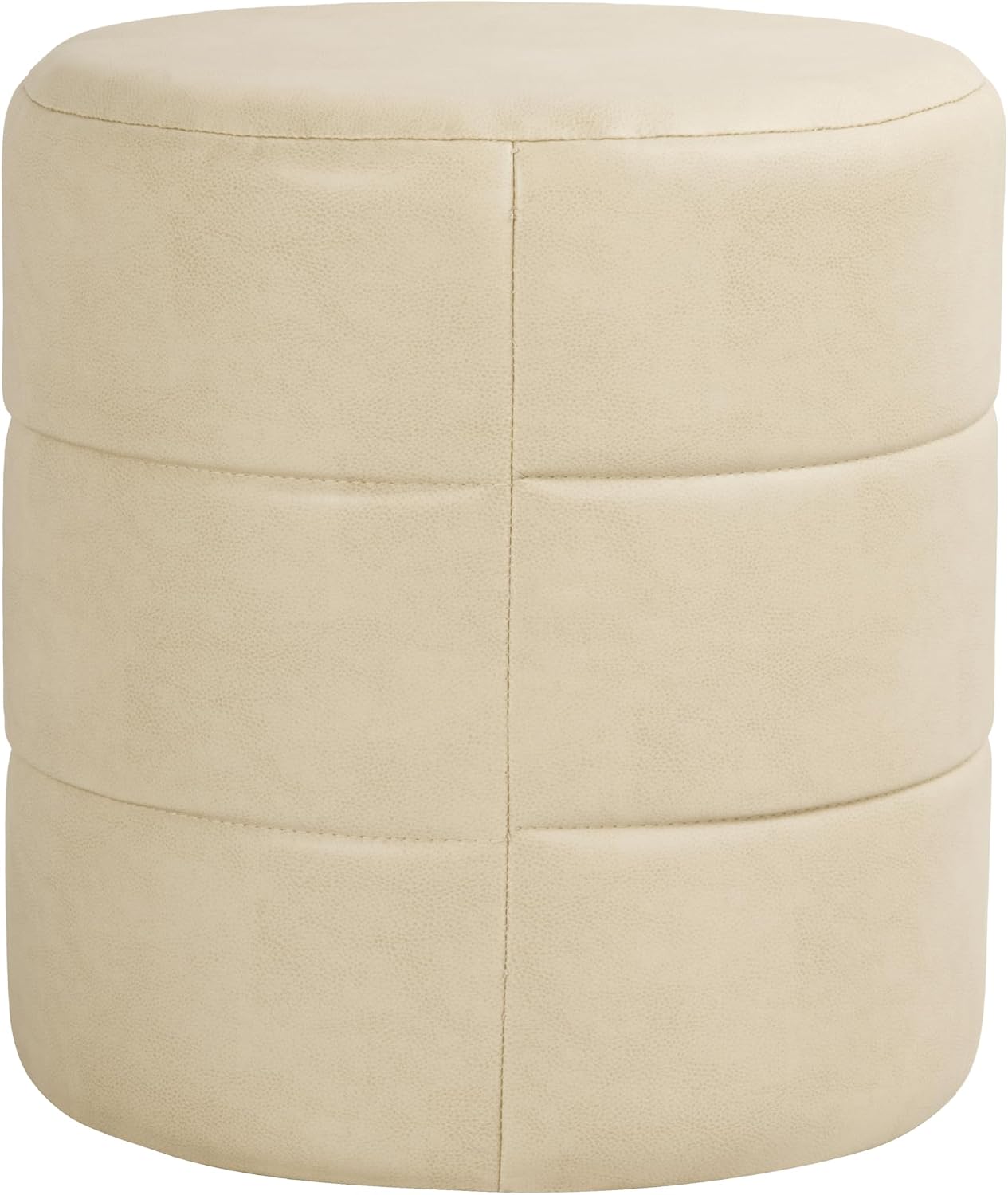 HomePop Upholstered Faux Leather Round Ottoman (No Lid, Seat Only) | HomePop Home Décor | Round Pouf Foot Rest – Cream Faux Leather