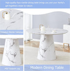 White Dining Table,45'' Round Dining Table for 4-6,Modern Marble-Look Kitchen Table with Stable Base,Space Saving Dinner Table for Kitchen,Apartment,Study.