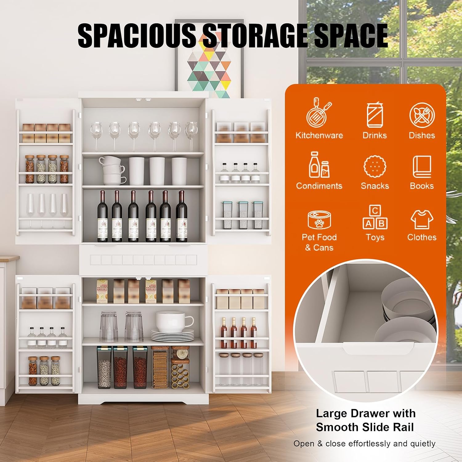 Pantries Cabinet, 71.65" Tall Storage Cabinet with Drawer, 2 Cabinets & 6 Door Shelves, Adjustable Shelves, Freestanding Cupboard for Kitchen, Living Room, Bathroom