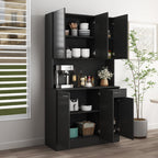70.87" 6-Door Modern Kitchen Pantry Cabinet Combo with Drawer&Shelf for Dining Room Kitchen Living Room, Black