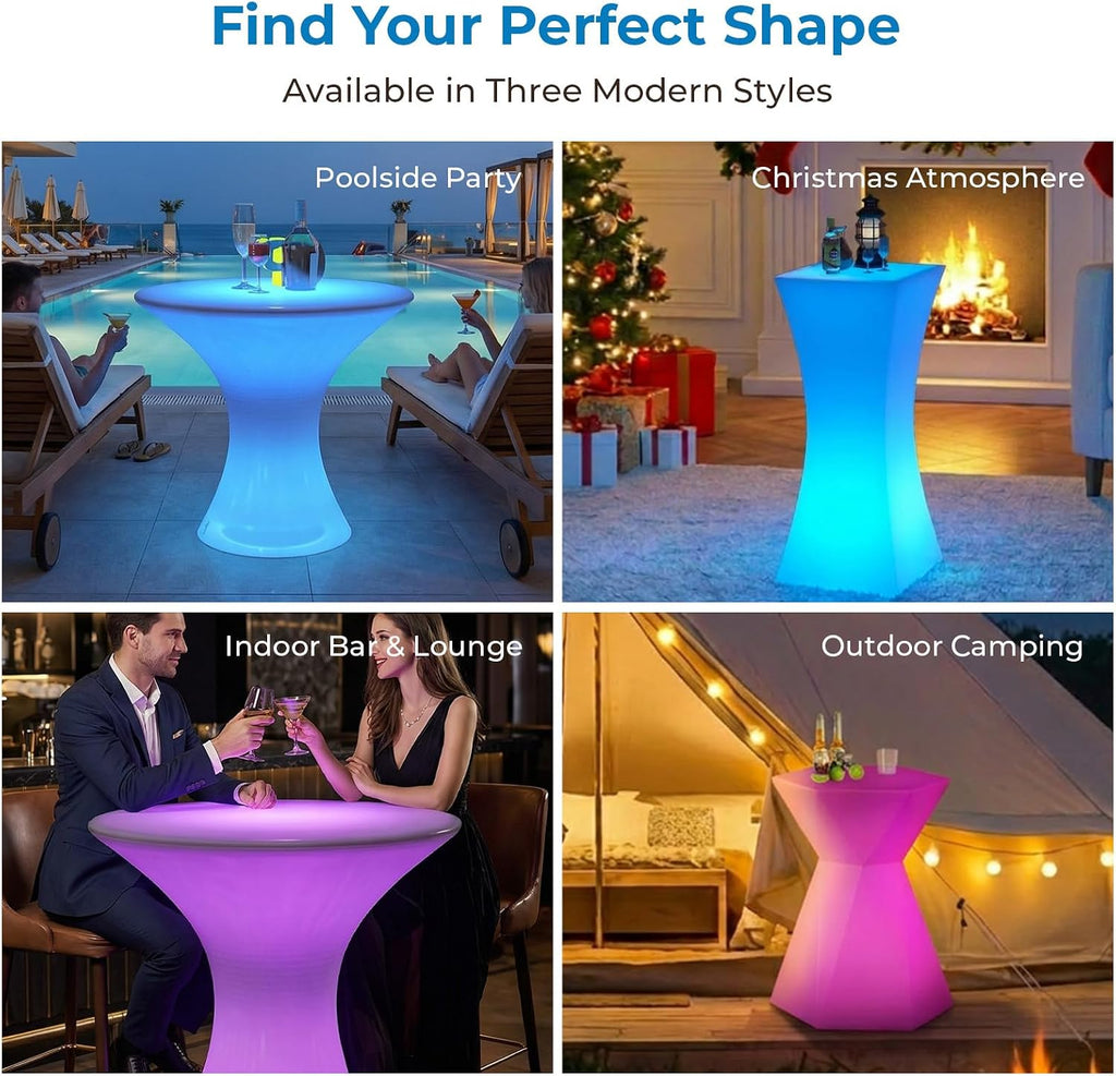 Mjkone 23" H LED Light Up Bar Table with Remote Controls, Rechargable Cocktail Tables for Party with 16 RGB Multi-Colored Lights, Waterproof Light Up Luminous Furniture for Home Bars, Round 1 Piece