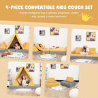 Costzon Kids Couch, 6-Piece Convertible Children's Sofa Playset or 2 Chair w/Folding Mats & 2 Pillows, Washable Cover, Toddler to Teen Bedroom Playroom Boys Girls Birthday (Yellow)