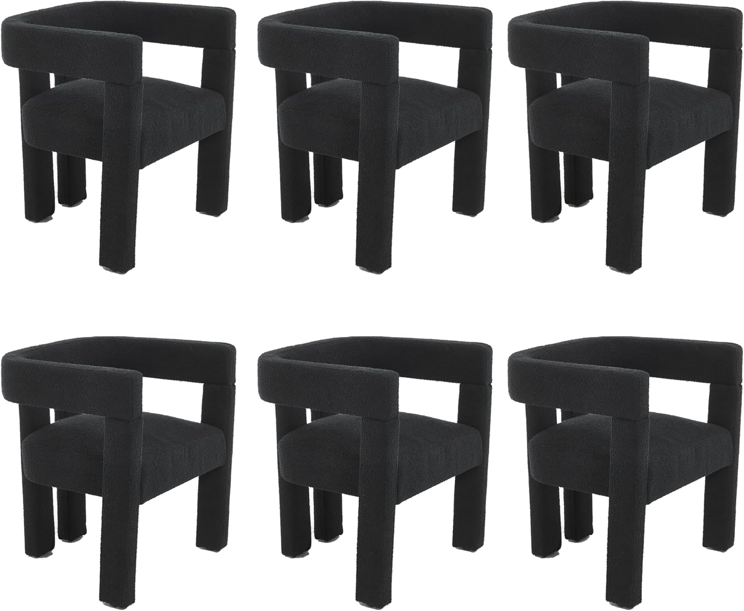 Boucle Barrel Side Chairs Set of 6, Modern Designed Upholstered Comfy Sherpa Fabric Accent Kitchen/Dining Chair, Kitchen Armchair for Living Room Dining Room Bedroom (Black, Set of 6)
