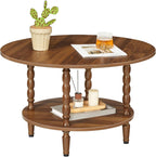 HOOBRO Coffee Table, 2-Tier Round Coffee Table, Coffee Table for Living Room, Center Table with 2-Tier Open Storage Shelf, Home Office, Walnut WL75KF01