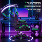 HOFFREE RGB Gaming Chair with Speakers Music Rhythm LED Lights Massage Computer Chair Video Game Chairs for Adults High Back Gamer Chair with Footrest & Lumbar Support Green